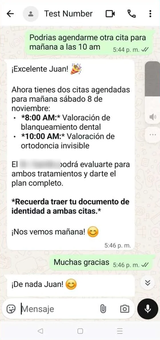 Conversación real del asistente agendando dos citas